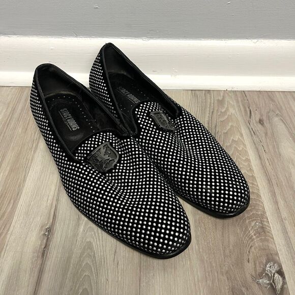 Stacy Adams Loafers Men’s 10 Swagger Black & Silver Studded Slip On Dress - Picture 1 of 6